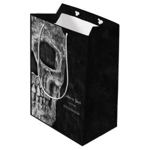 Sac Cadeau Moyen Cool Gothique Moitié Crâne Noir et Blanc Grunge