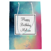 Sac Cadeau Moyen Cool Vert & Rouge Espace Nebula Aquarelle Naissanc (Devant)