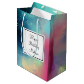 Sac Cadeau Moyen Cool Vert & Rouge Espace Nebula Aquarelle Naissanc (Devant Angle)
