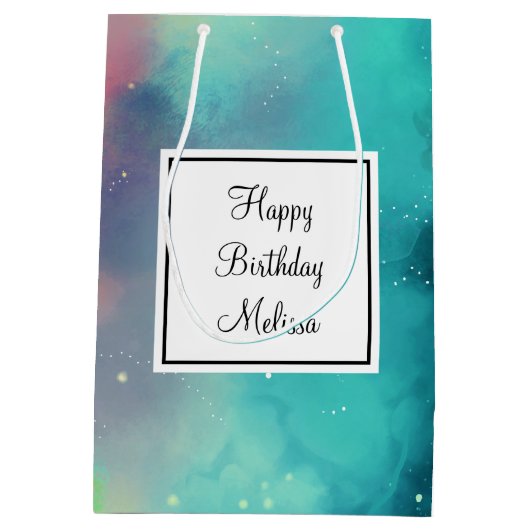 Sac Cadeau Moyen Cool Vert & Rouge Espace Nebula Aquarelle Naissanc (Dos)