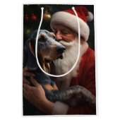 Sac Cadeau Moyen Coonhound Bluetick avec Noël au Père Noël (Devant)