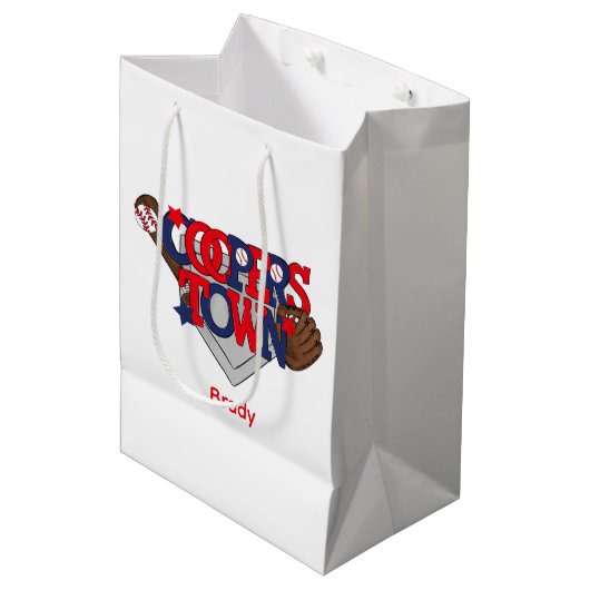 Sac Cadeau Moyen Cooperstown Étoiles De Baseball, Gant, Bat & Ball (Devant Angle)