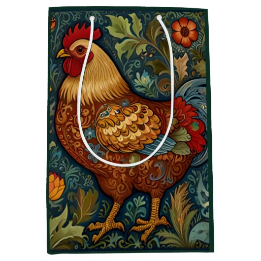 Sac Cadeau Moyen Coq rétro chic poulet de campagne (Devant)