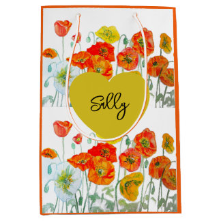 Sac Cadeau Moyen Coquelicot Rouge Orange Nom de Femme en Aquarelle