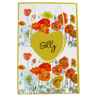 Sac Cadeau Moyen Coquelicot rouge orange Poppy Fleurs aquarelle pou