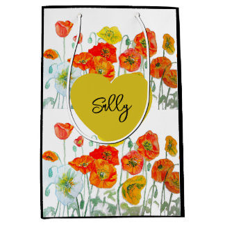 Sac Cadeau Moyen Coquelicot Rouge Poppies Art Aquarelle Nom de Femm