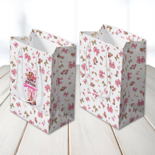 Sac Cadeau Moyen Coquette coquette cow-girl rose Joyeux anniversair