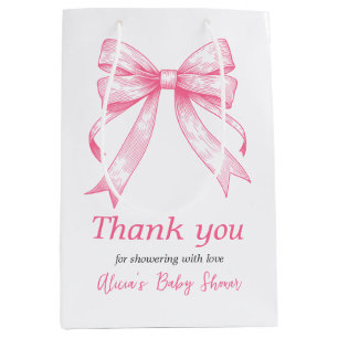 Sac Cadeau Moyen Coquette Pink Bow Retro Baby shower fille