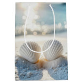 Sac Cadeau Moyen Coquillages d'anniversaire en sable blanc (Devant)