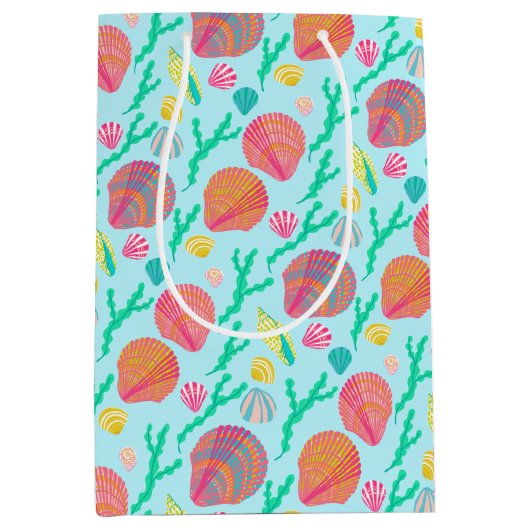 Sac Cadeau Moyen Coquillages et Motifs d'algues (Devant)