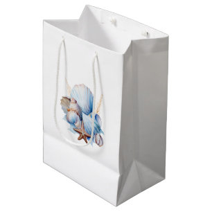 Sac Cadeau Moyen Coquilles de plage Aqua Cream Shower de mariage
