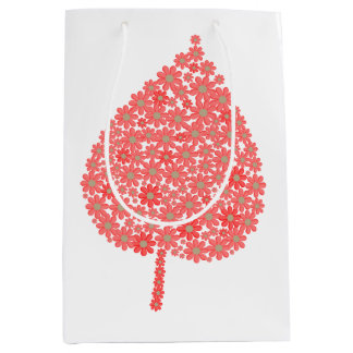 Sac Cadeau Moyen Coral Floral Leaf Design – Boho Botanical Leaf Mad