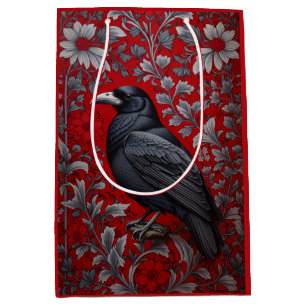 Sac Cadeau Moyen Corbeau noir floral rouge inspiré de William Morri