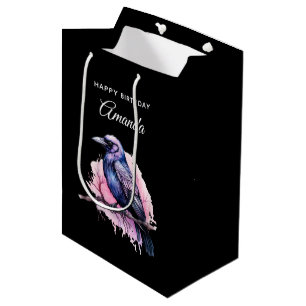 Sac Cadeau Moyen Corbeau noir sur une branche Illustration Annivers