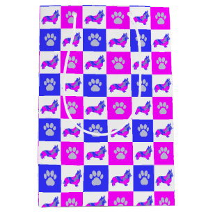 Sac Cadeau Moyen Corgi Chien & Paw Hot Rose & Blue Medium Cadeau