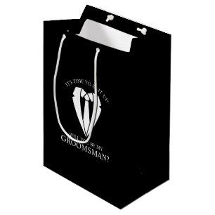 Sac Cadeau Moyen Costume Mariage noir et Cravate Groomsman Proposit
