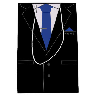 Sac Cadeau Moyen Costume noir élégant & cravate bleue - Ajoutez vot