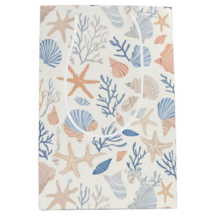 Sac Cadeau Moyen Côtière rustique - Coquillages, Starfish, Reef (34