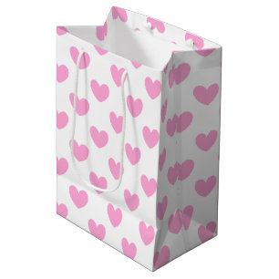 Sac Cadeau Moyen Coton Candy Pink coeurs sur blanc