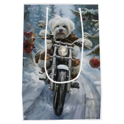Sac Cadeau Moyen Coton De Tulear Chien équitation Moto Noël (Dos)
