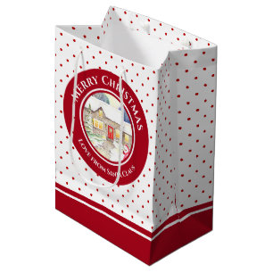 Sac Cadeau Moyen Cottage neigeux Joyeux Noël du Père Noël