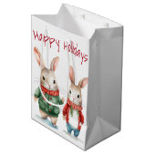 Sac Cadeau Moyen Cottontail de Noël Rabbit Couple (Devant Angle)