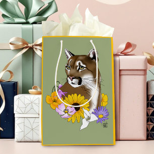 Sac Cadeau Moyen Cougar Mountain Lion Puma Fleurs