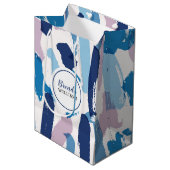 Sac Cadeau Moyen Couleurs d'eau rose blanc & bleu motif (Devant Angle)