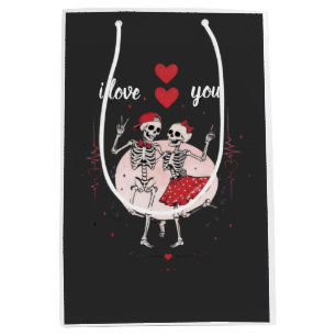 Sac Cadeau Moyen Couple de squelettes drôles amoureux