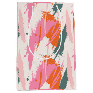 Sac Cadeau Moyen Coups de pinceau contrastés rose vert rouge