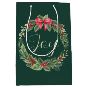 Sac Cadeau Moyen Courbe de Noël classique Green Joy