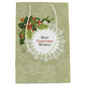 Sac Cadeau Moyen Courbe verte de Noël et baies rouges (Devant)