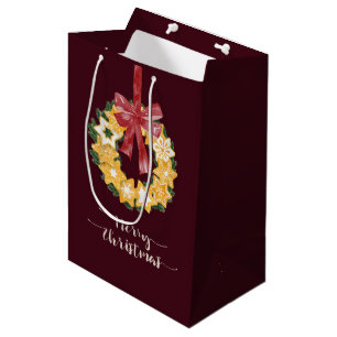 Sac Cadeau Moyen Couronne de biscuits de Noël avec Arrière - plan d