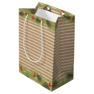 Sac Cadeau Moyen Couronne De Garland Classique Sur Faux Kraft Brown