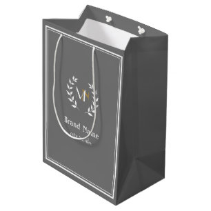 Sac Cadeau Moyen Couronne de laurier monogramme gris