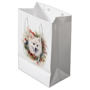 Sac Cadeau Moyen Couronne de Noël festive de chien esquimau américa