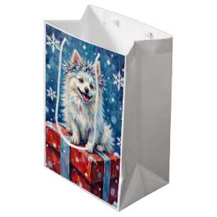 Sac Cadeau Moyen Coussin de cadeau de fête scintillant Chien Esquim