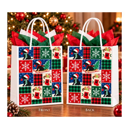 Sac Cadeau Moyen Couverture patchwork de Noël pour Labrador