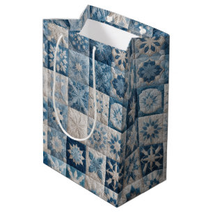 Sac Cadeau Moyen Couvre-lit flocon de neige bleu et blanc