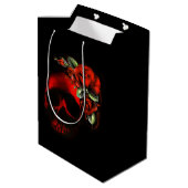 Sac Cadeau Moyen Crâne et roses rouges et noirs (Dos Angle)