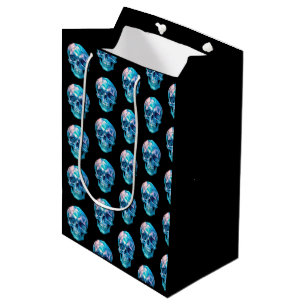 Sac Cadeau Moyen Crâne Noir Halloween Rose Violet Bleu