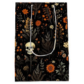 Sac Cadeau Moyen Crânes Fleurs et verdure Halloween noir (Dos)