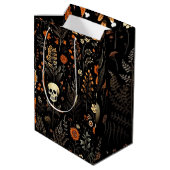 Sac Cadeau Moyen Crânes Fleurs et verdure Halloween noir (Dos Angle)