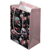 Sac Cadeau Moyen Crânes gothiques de cuisine avec Rose (Devant Angle)