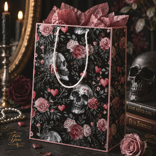 Sac Cadeau Moyen Crânes gothiques et roses roses Romance sombre