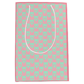 Sac Cadeau Moyen Crânes Pastel Block en rose et en menthe
