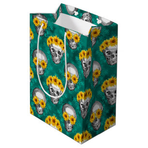 Sac Cadeau Moyen Crânes turquoise et série tournesol Design 10