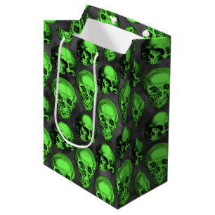 Sac Cadeau Moyen Crânes verts et série de tournesols Design 2