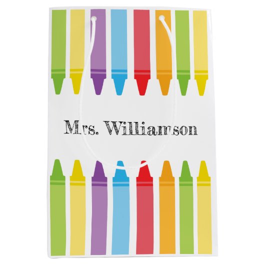 Sac Cadeau Moyen Crayons arc-en-ciel personnalisés Appréciation de (Devant)