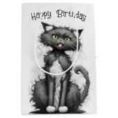 Sac Cadeau Moyen Crazy Cat Pour Anniversaire (Devant)